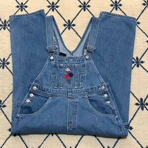 Vintage Denim Overalls with Floral Embroidery